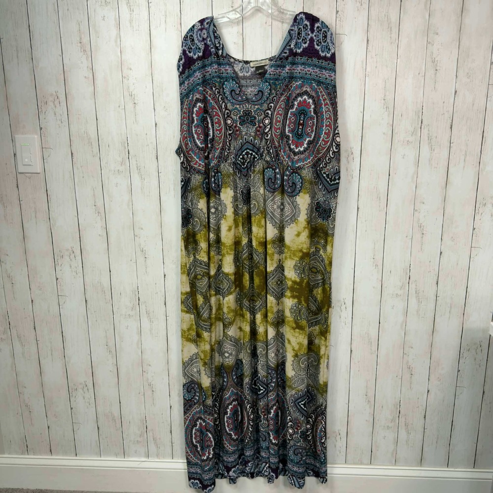 John Paul Richard Women's Multicolor Paisley Tie Dye Sleeveless‎ Maxi Dress 3X